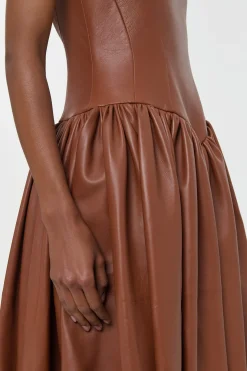 Isai Maxi Dress In Cognac Nappa Leather