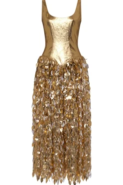 Isai Maxi Dress in Metallic Gold Linen Twill