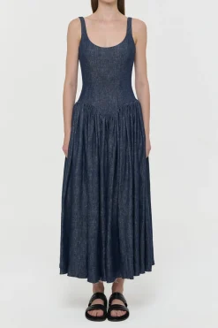 Isai Maxi Dress in Stone Washed Linen Denim