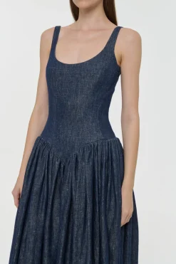 Isai Maxi Dress in Stone Washed Linen Denim