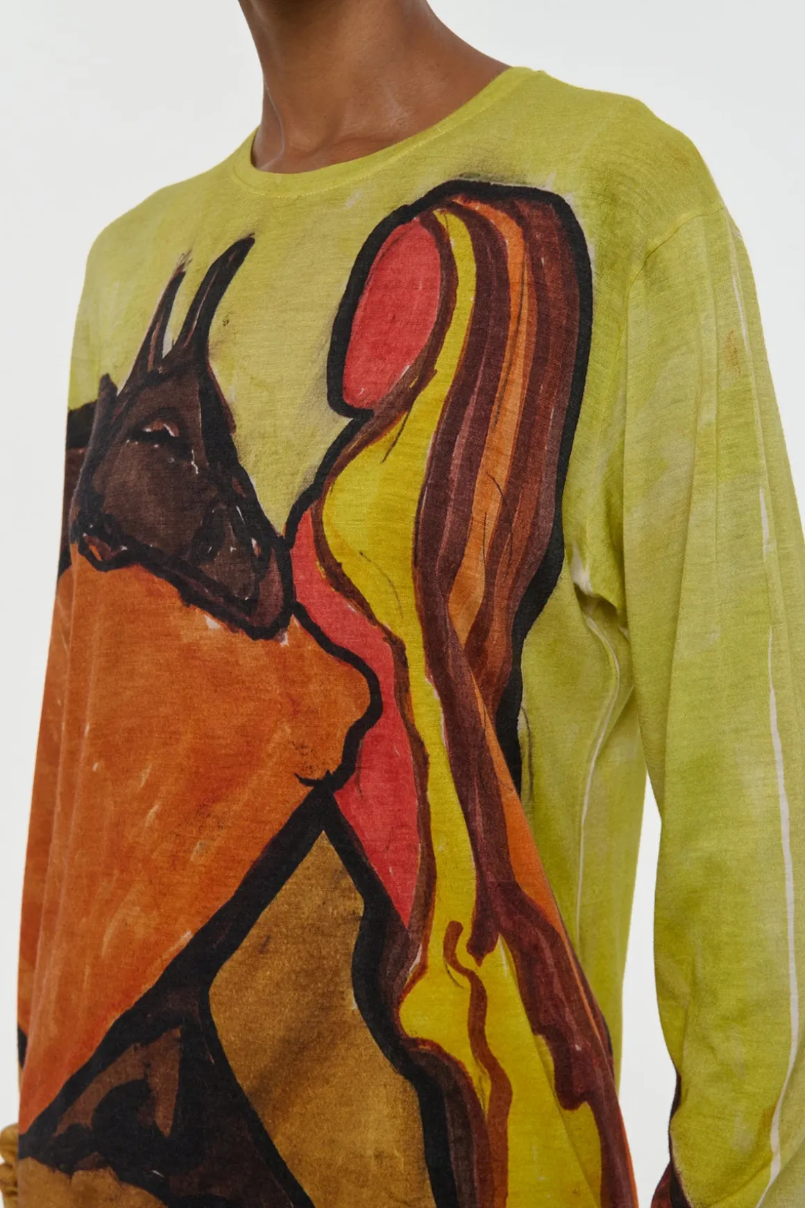 Isaro Long Sleeve T-shirt in Earth Multi Printed Cashmere Jersey