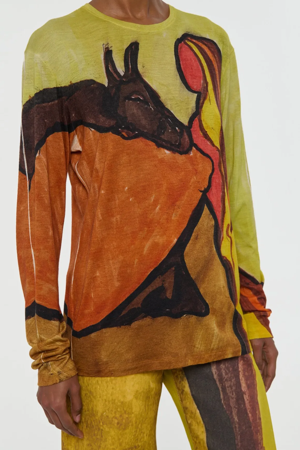 Isaro Long Sleeve T-shirt in Earth Multi Printed Cashmere Jersey