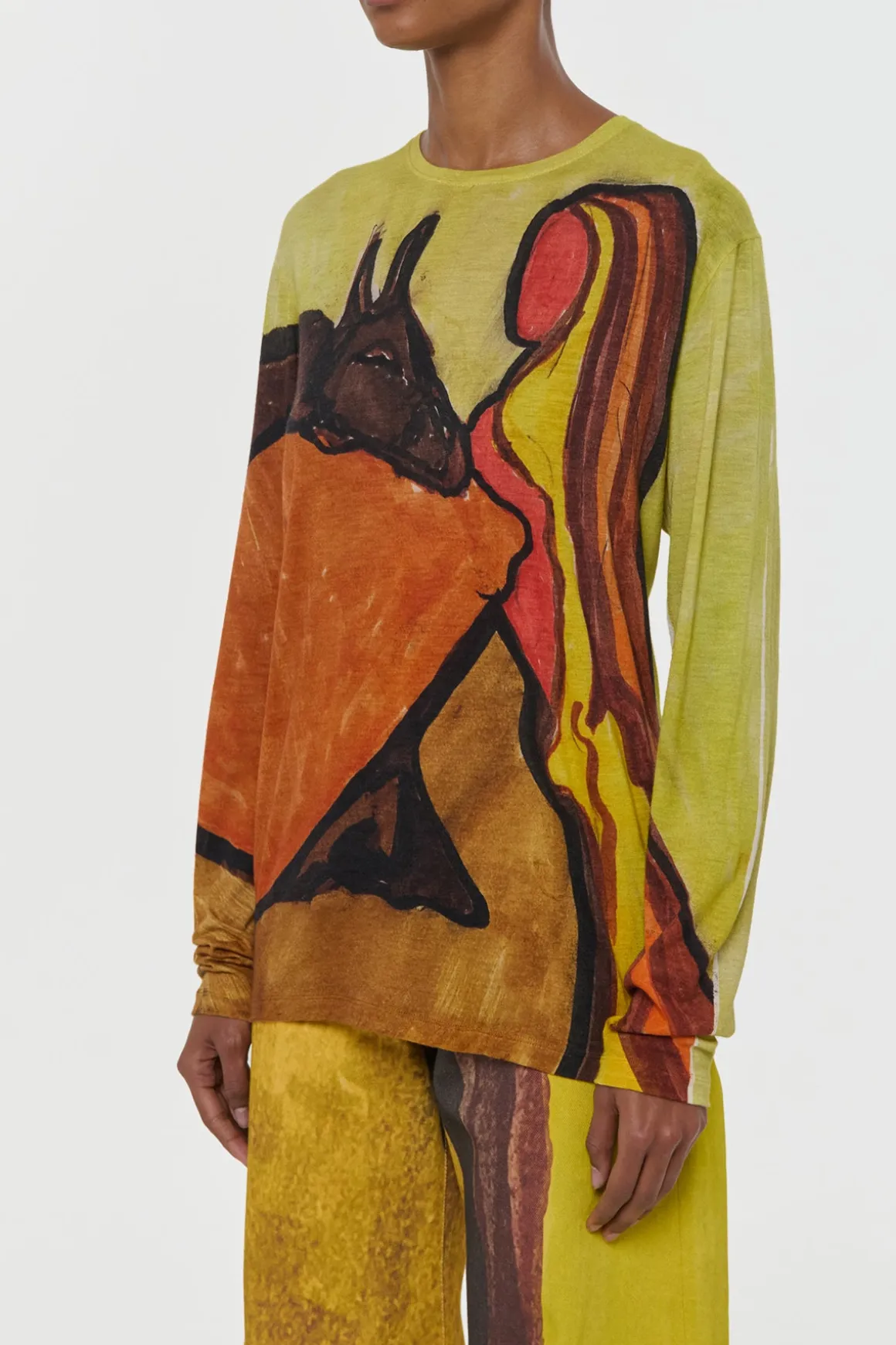 Isaro Long Sleeve T-shirt in Earth Multi Printed Cashmere Jersey