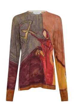 Isaro Long Sleeve T-shirt in Fire Multi Printed Cashmere Jersey