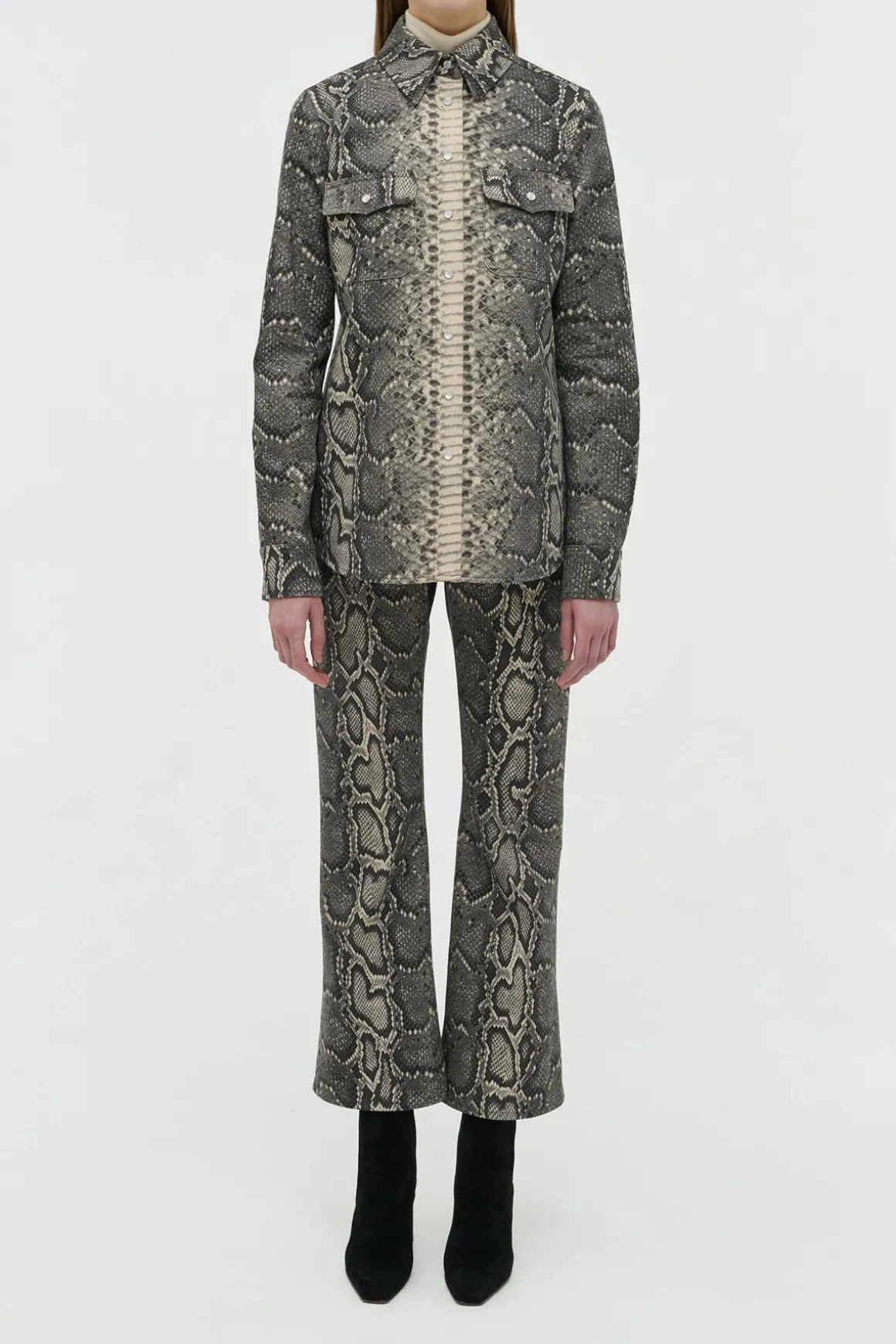 John Austin Shirt in Greyscale Recycled Printed Cotton Denim