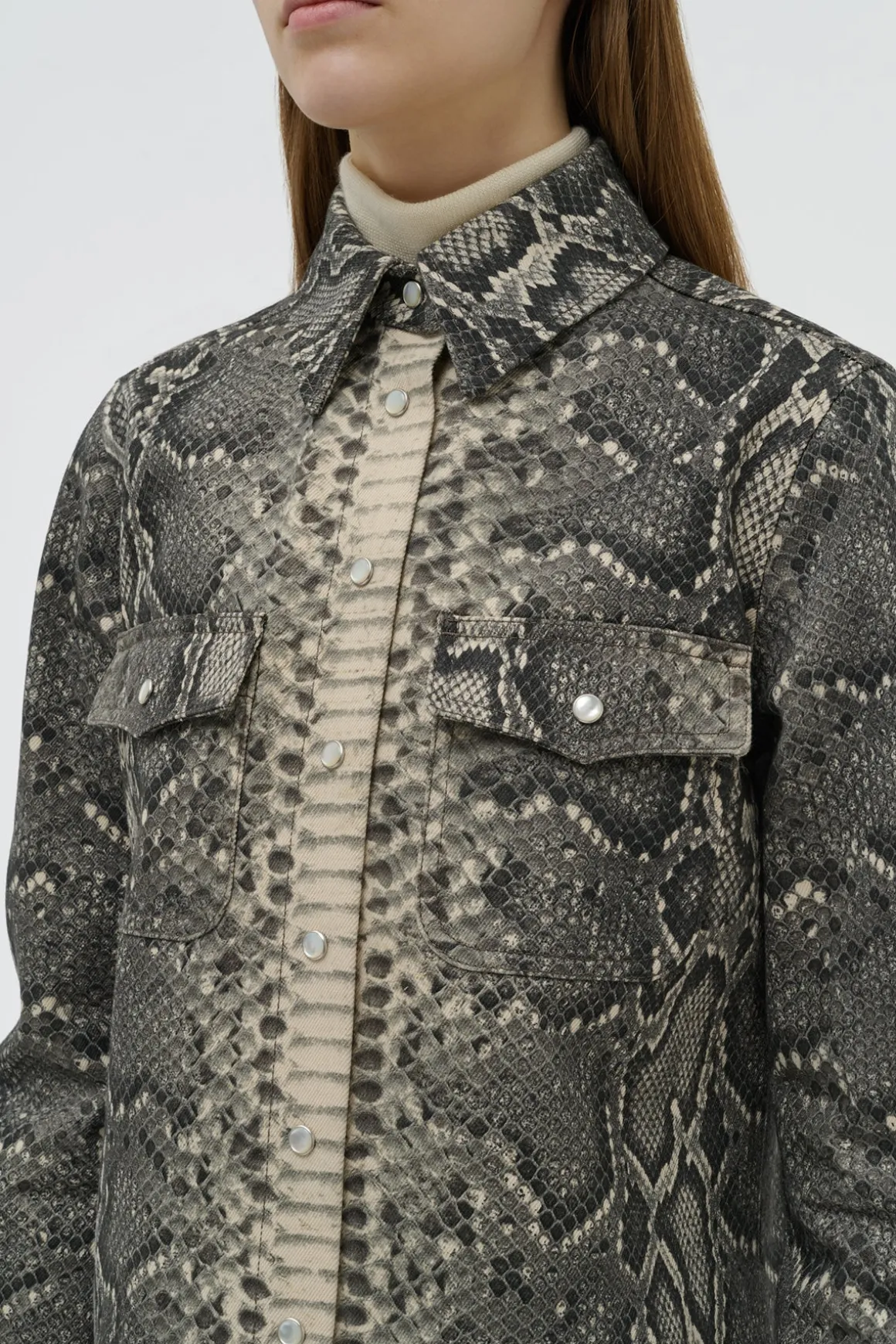 John Austin Shirt in Greyscale Recycled Printed Cotton Denim