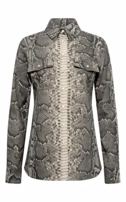 John Austin Shirt in Greyscale Recycled Printed Cotton Denim