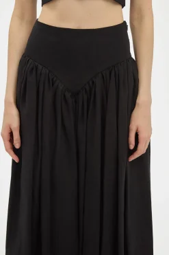 Juniper Maxi Pleated Skirt in Black Aloe Linen