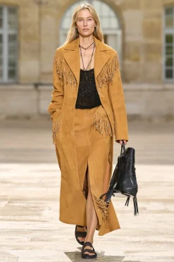Kalyan Fringe Maxi Skirt in Cashew Suede with Charms