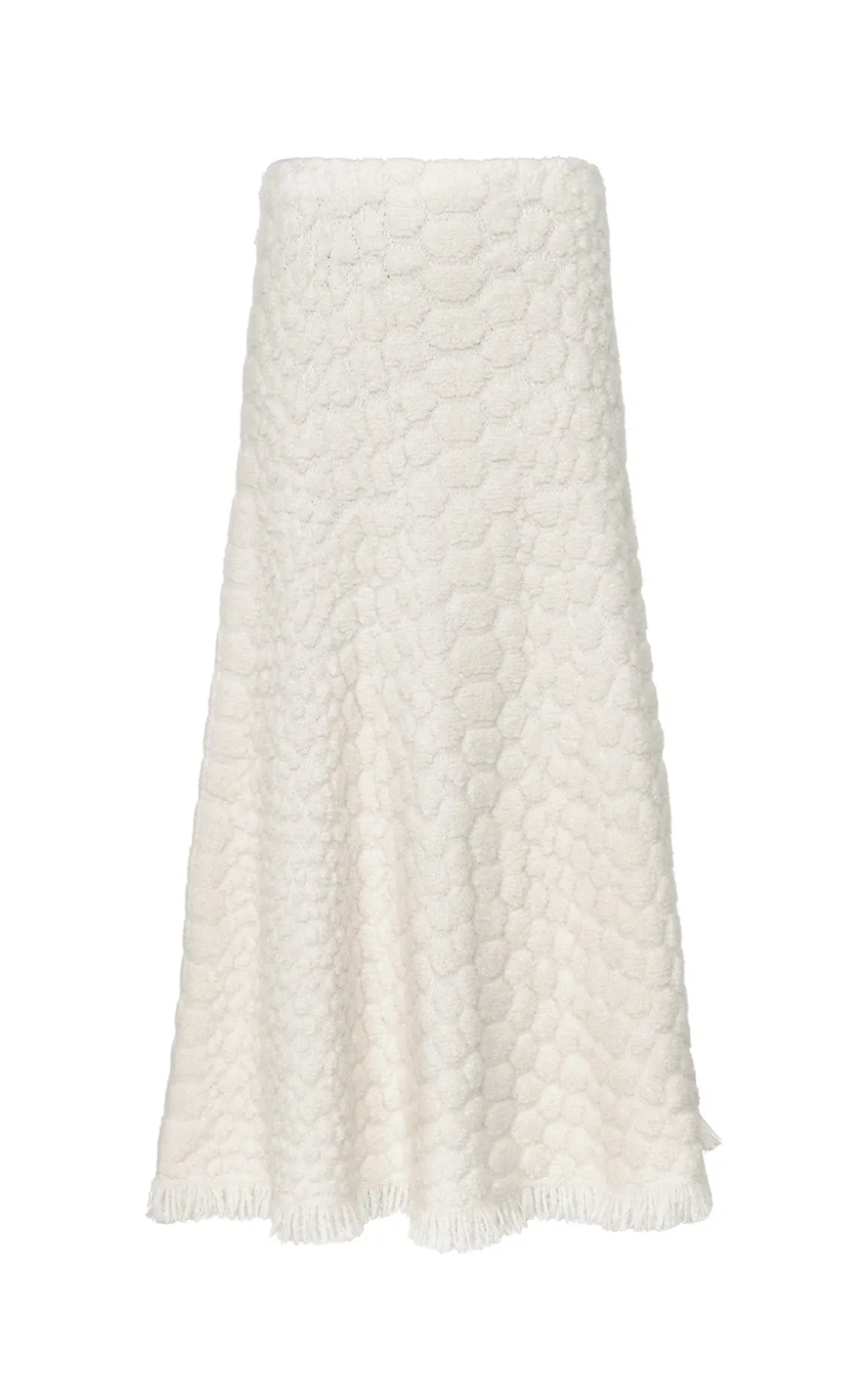 Kanta Fringe Knit Midi Skirt in Ivory Cashmere