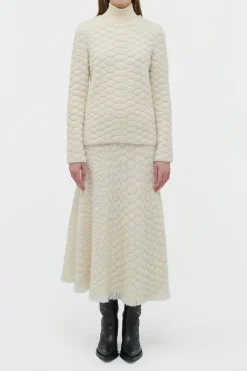 Kanta Fringe Knit Midi Skirt in Ivory Cashmere