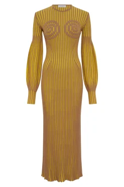 Karina Knit Maxi Dress in Citrine & Camel Merino Wool