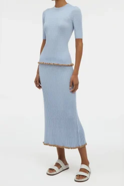 Kavya Knit Skirt in Halogen Blue Cashmere Silk