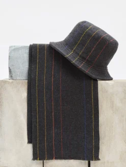 Kiran Bucket Hat in Charcoal Multi Pinstripe Wool Cashmere