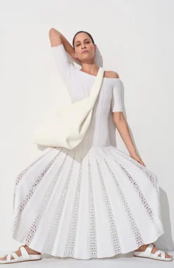 Kurt Knit Pleated Maxi Dress in Ivory Merino Wool