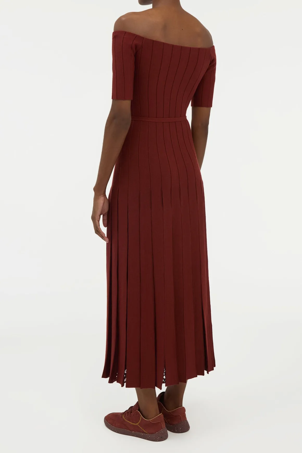 Kurt Knit Pleated Maxi Dress in Burnt Sienna Merino Wool