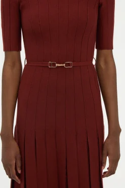 Kurt Knit Pleated Maxi Dress in Burnt Sienna Merino Wool