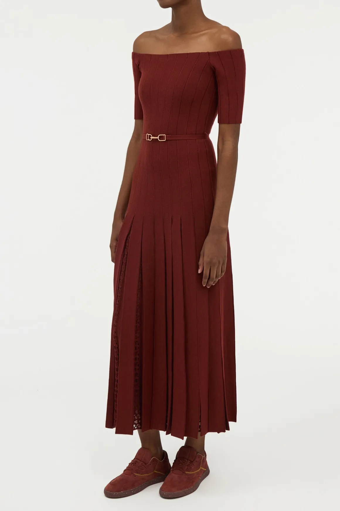 Kurt Knit Pleated Maxi Dress in Burnt Sienna Merino Wool