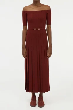 Kurt Knit Pleated Maxi Dress in Burnt Sienna Merino Wool