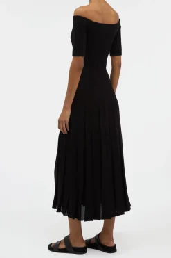 Kurt Knit Pleated Maxi Dress in Black Merino Wool