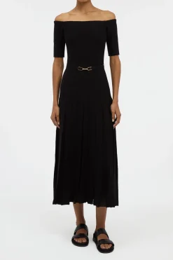 Kurt Knit Pleated Maxi Dress in Black Merino Wool