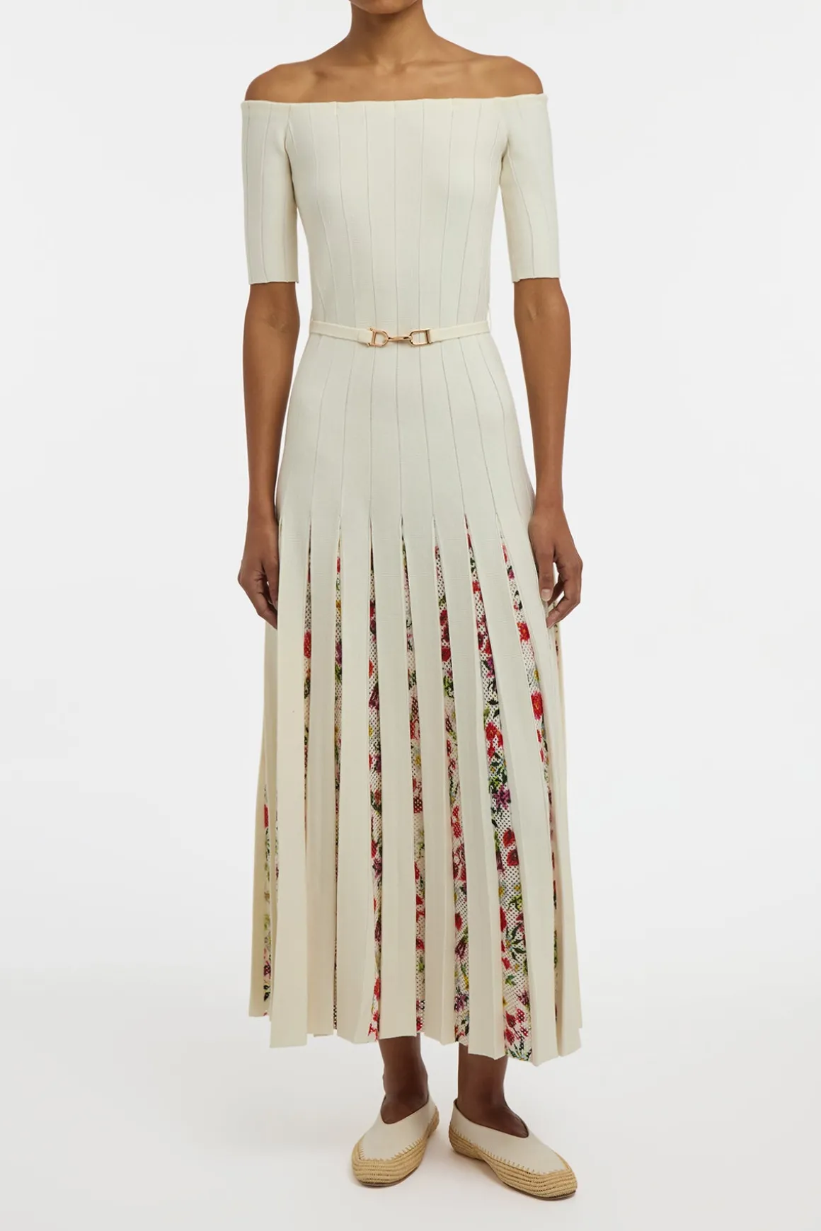 Kurt Knit Pleated Maxi Dress in White Multi Merino Wool