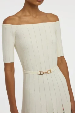 Kurt Knit Pleated Maxi Dress in White Multi Merino Wool