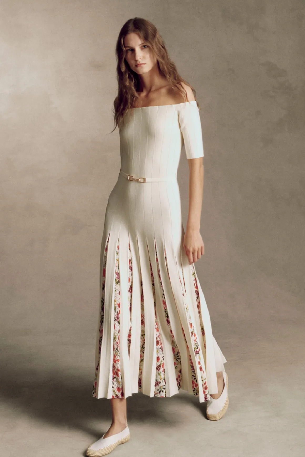 Kurt Knit Pleated Maxi Dress in White Multi Merino Wool