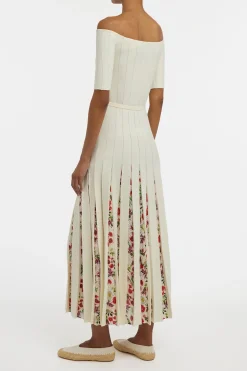 Kurt Knit Pleated Maxi Dress in White Multi Merino Wool