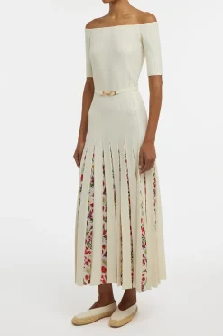 Kurt Knit Pleated Maxi Dress in White Multi Merino Wool