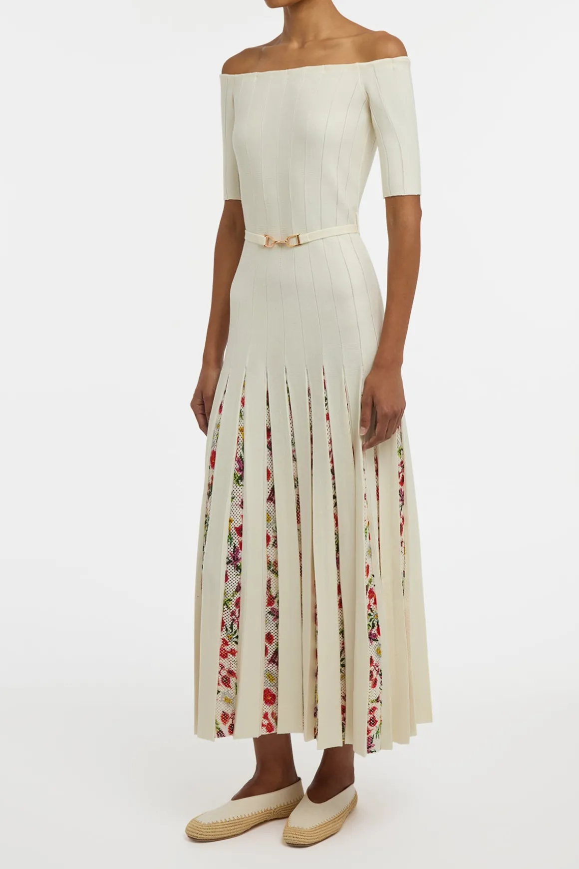 Kurt Knit Pleated Maxi Dress in White Multi Merino Wool