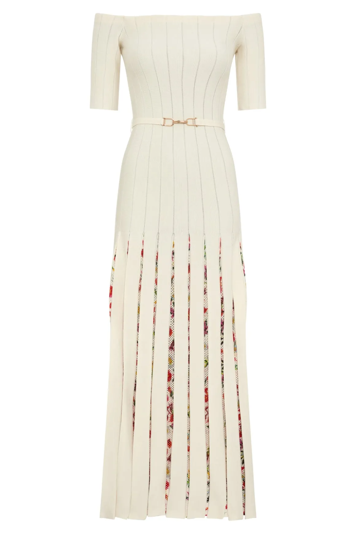 Kurt Knit Pleated Maxi Dress in White Multi Merino Wool