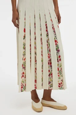 Kurt Knit Pleated Maxi Dress in White Multi Merino Wool