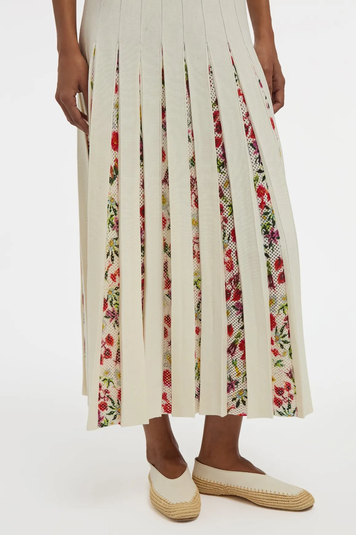 Kurt Knit Pleated Maxi Dress in White Multi Merino Wool