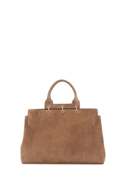 Large Amethyst Tote Bag in Dark Sand Suede