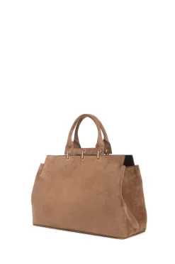 Large Amethyst Tote Bag in Dark Sand Suede