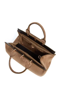 Large Amethyst Tote Bag in Dark Sand Suede