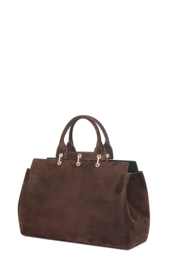 Large Amethyst Tote Bag in Dark Brown Suede