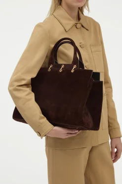 Large Amethyst Tote Bag in Dark Brown Suede