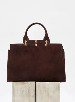 Large Amethyst Tote Bag in Dark Brown Suede