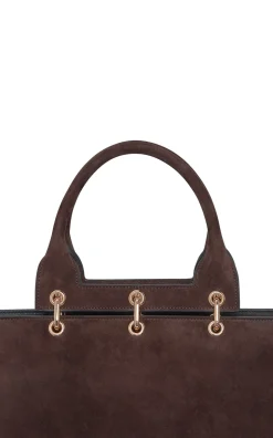 Large Amethyst Tote Bag in Dark Brown Suede