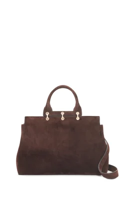 Large Amethyst Tote Bag in Dark Brown Suede