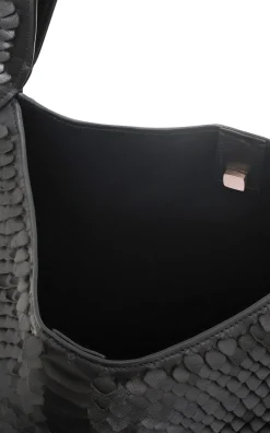 Large Hobo Bag in Black Leather Snake Scales