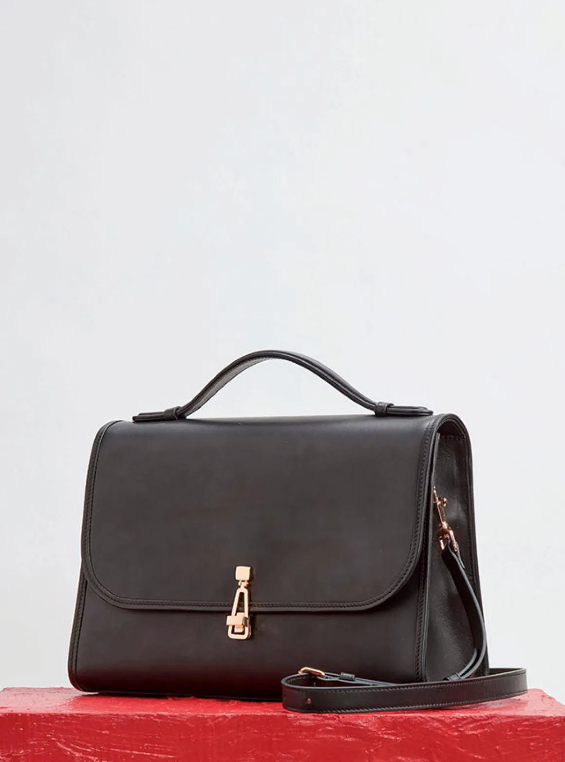 Large Leonora Flap Bag in Black Leather
