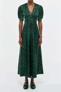 Larkin Maxi Dress in English Green Printed Silk Twill