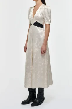 Larkin Maxi Dress in Ivory & Black Embroidered Silk