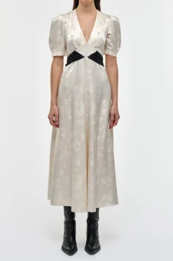 Larkin Maxi Dress in Ivory & Black Embroidered Silk
