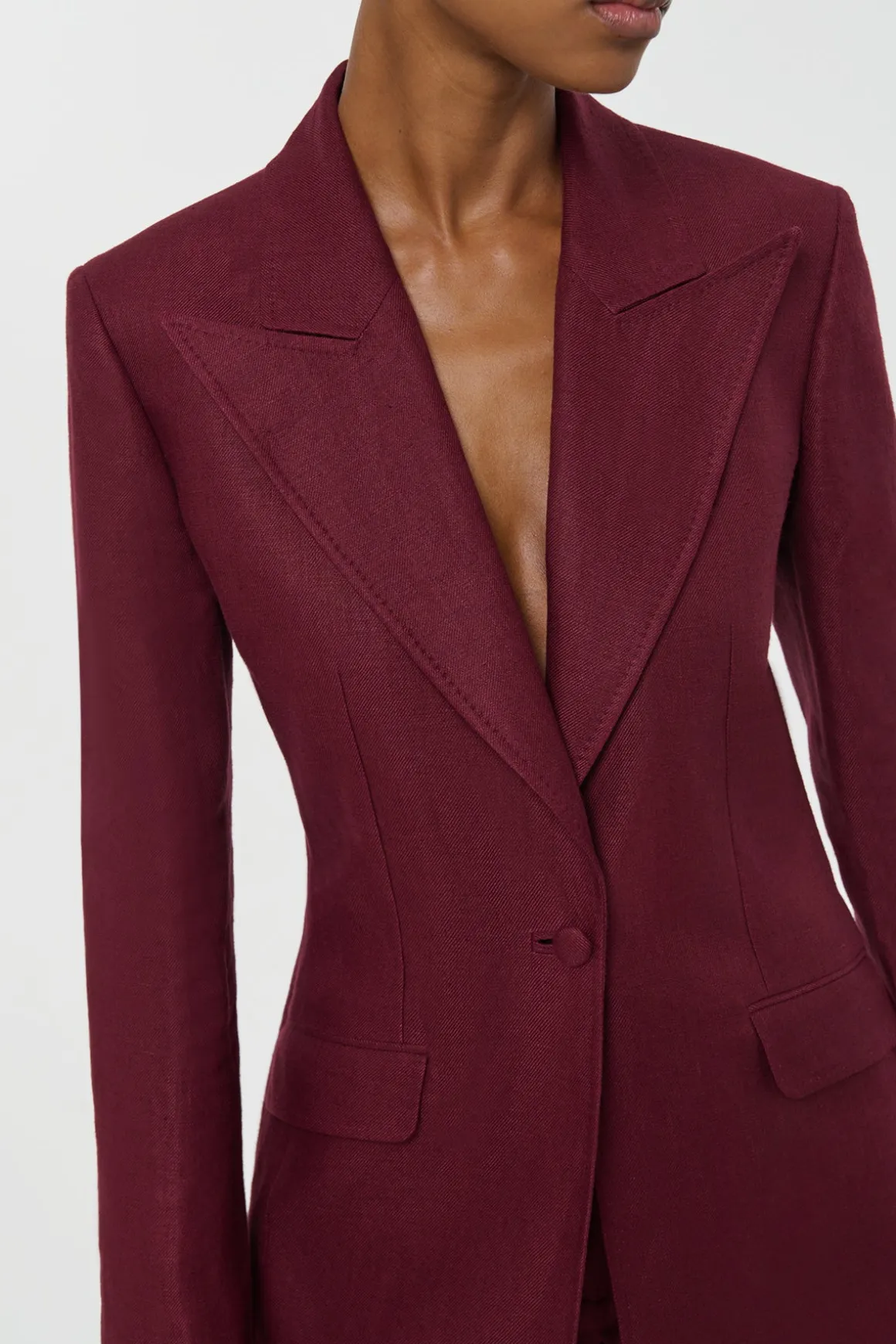 Leiva Blazer in Bordeaux Linen Twill