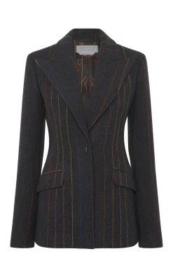 Leiva Blazer in Charcoal Multi Pinstripe Wool Cashmere