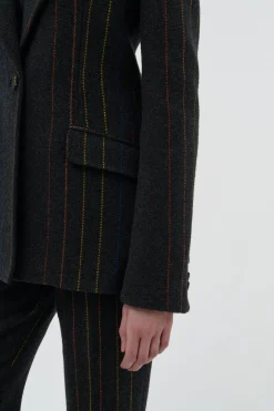 Leiva Blazer in Charcoal Multi Pinstripe Wool Cashmere